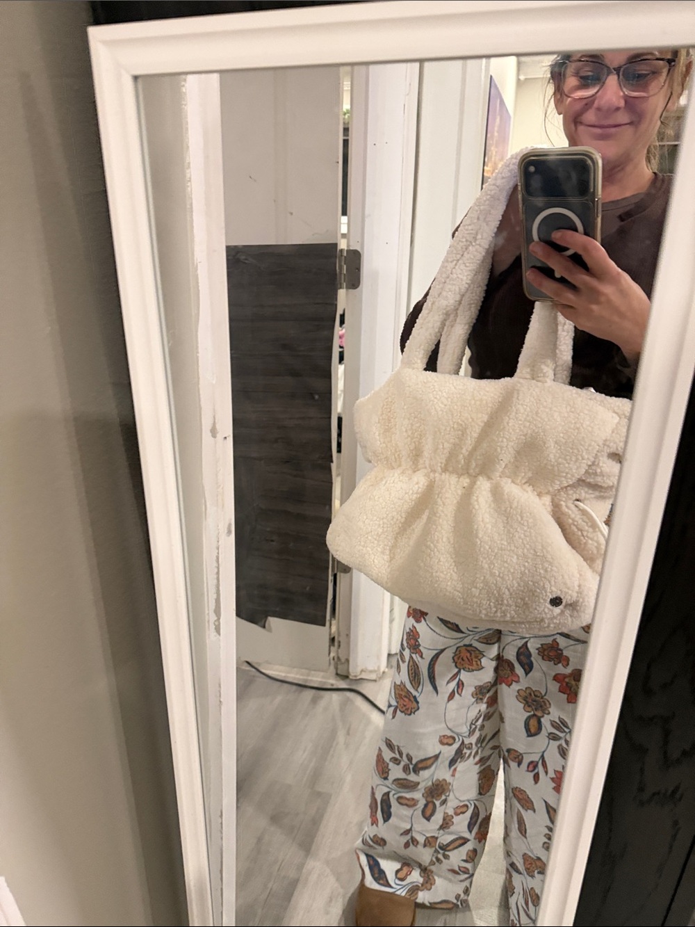 Nordstrom NWT Cream Sherpa Tote Bag with Plush Texture